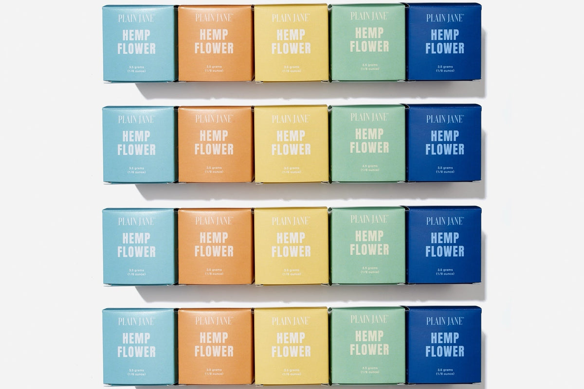 Rows of Plain Jane flower packages representing several menu options