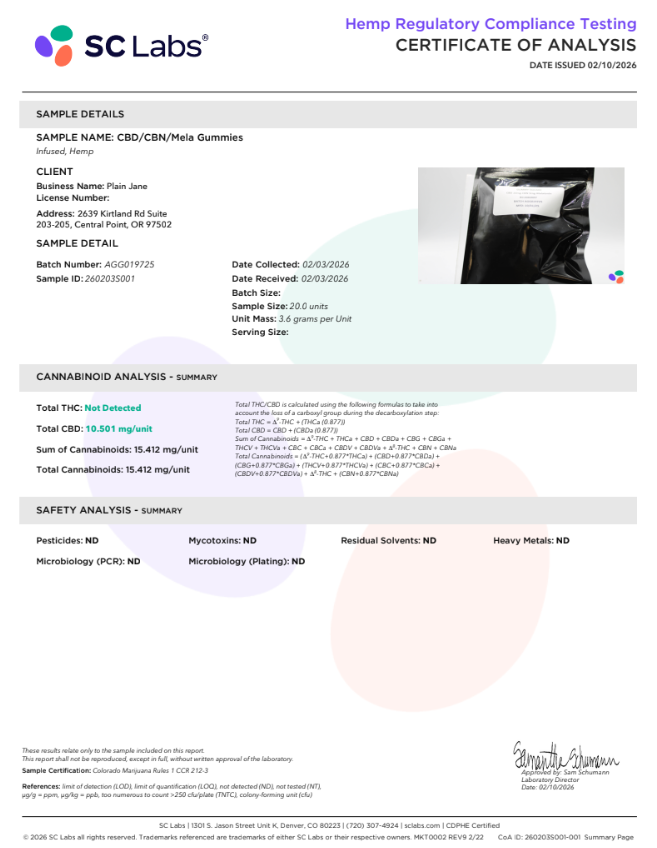 Plain Jane CBN gummy coa pg 1