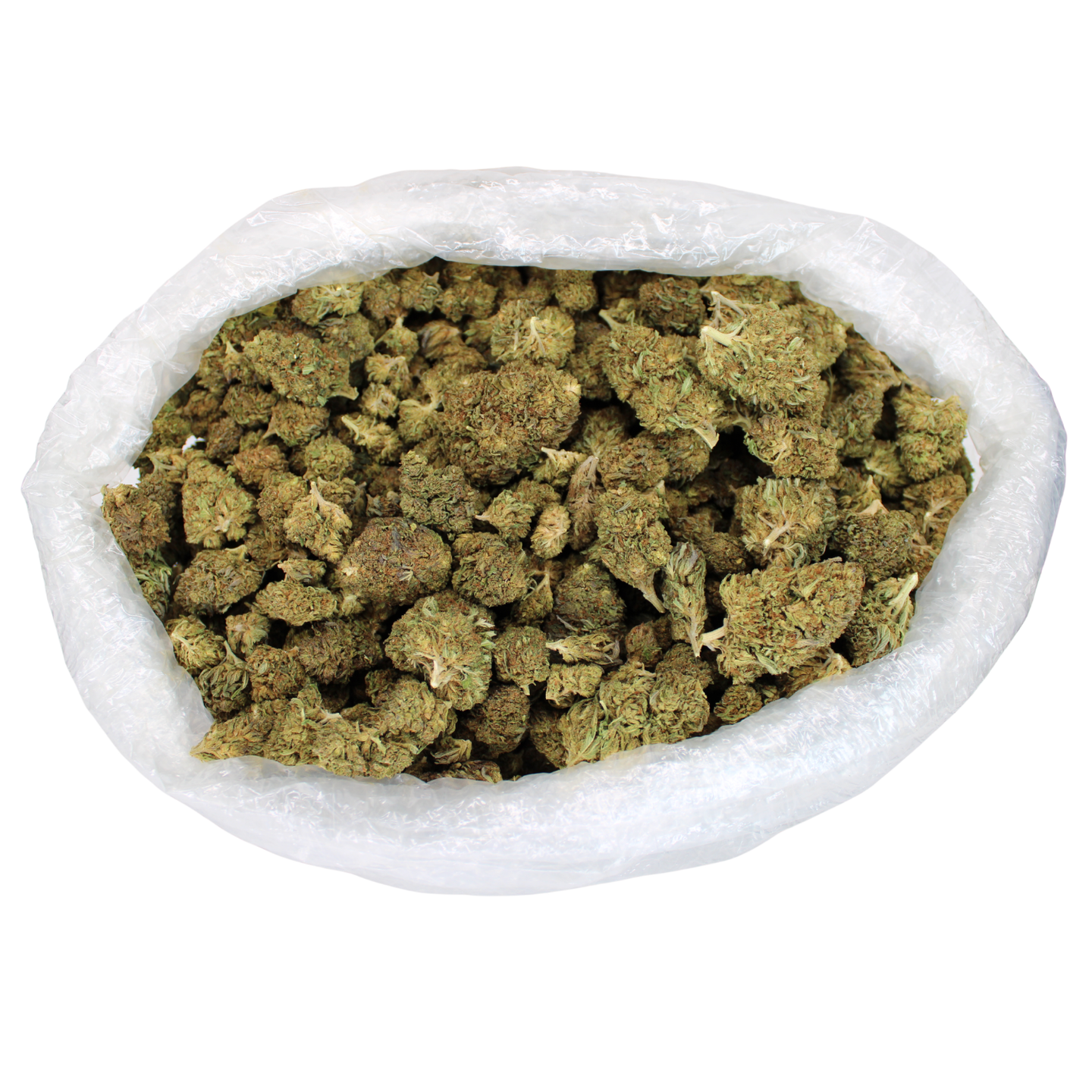 CBD small buds in an open bulk bag