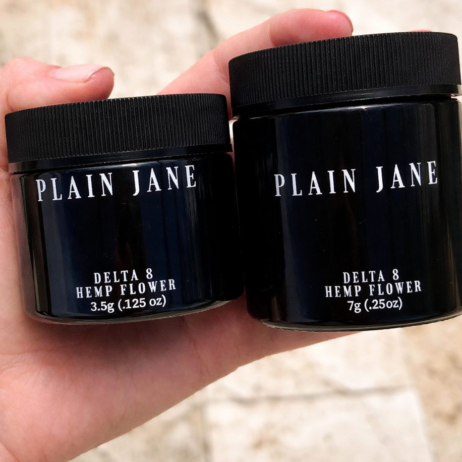 Plain Jane Delta 8 hemp flower glass jars