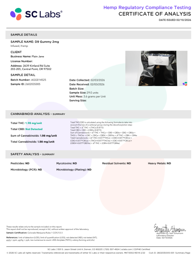 Plain Jane d9 gummy coa pg 1