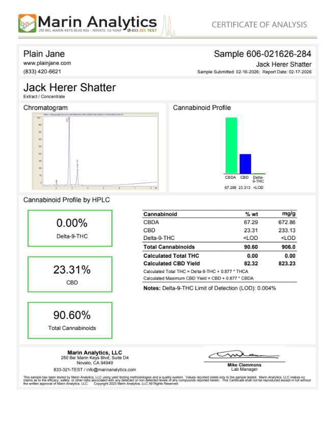 Jack Herer shatter coa