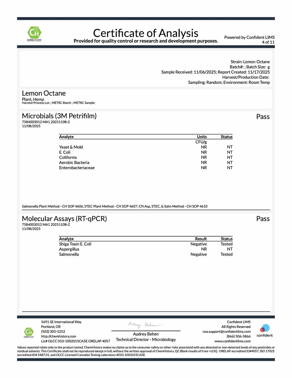 Lemon Octane COA microbials