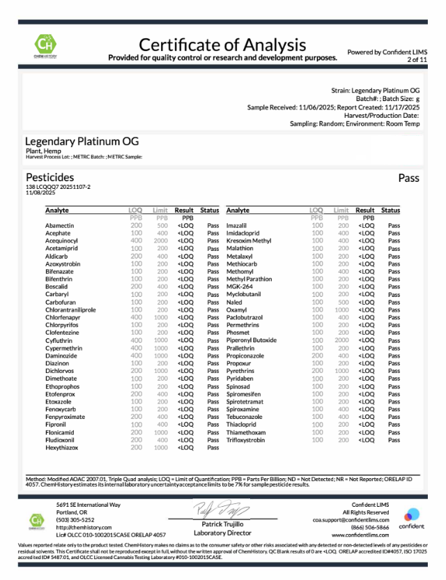 Legendary platinum og pesticides coa