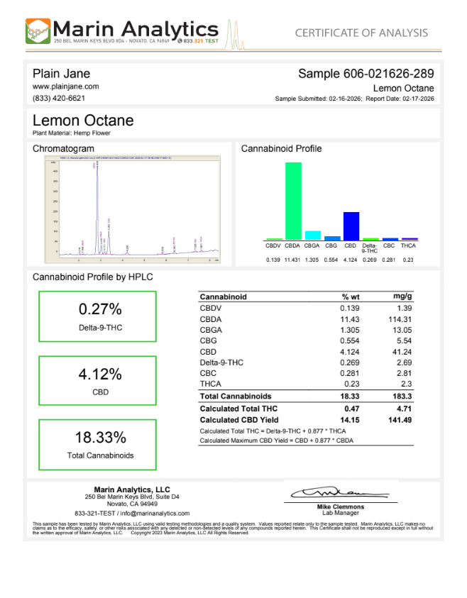 Lemon Octane coa 2026