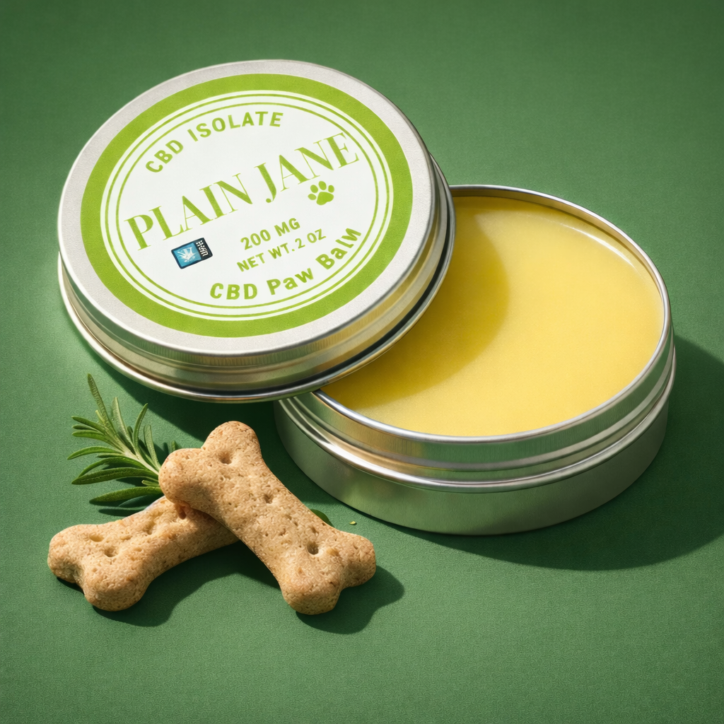 Plain Jane CBD Paw Balm with green background