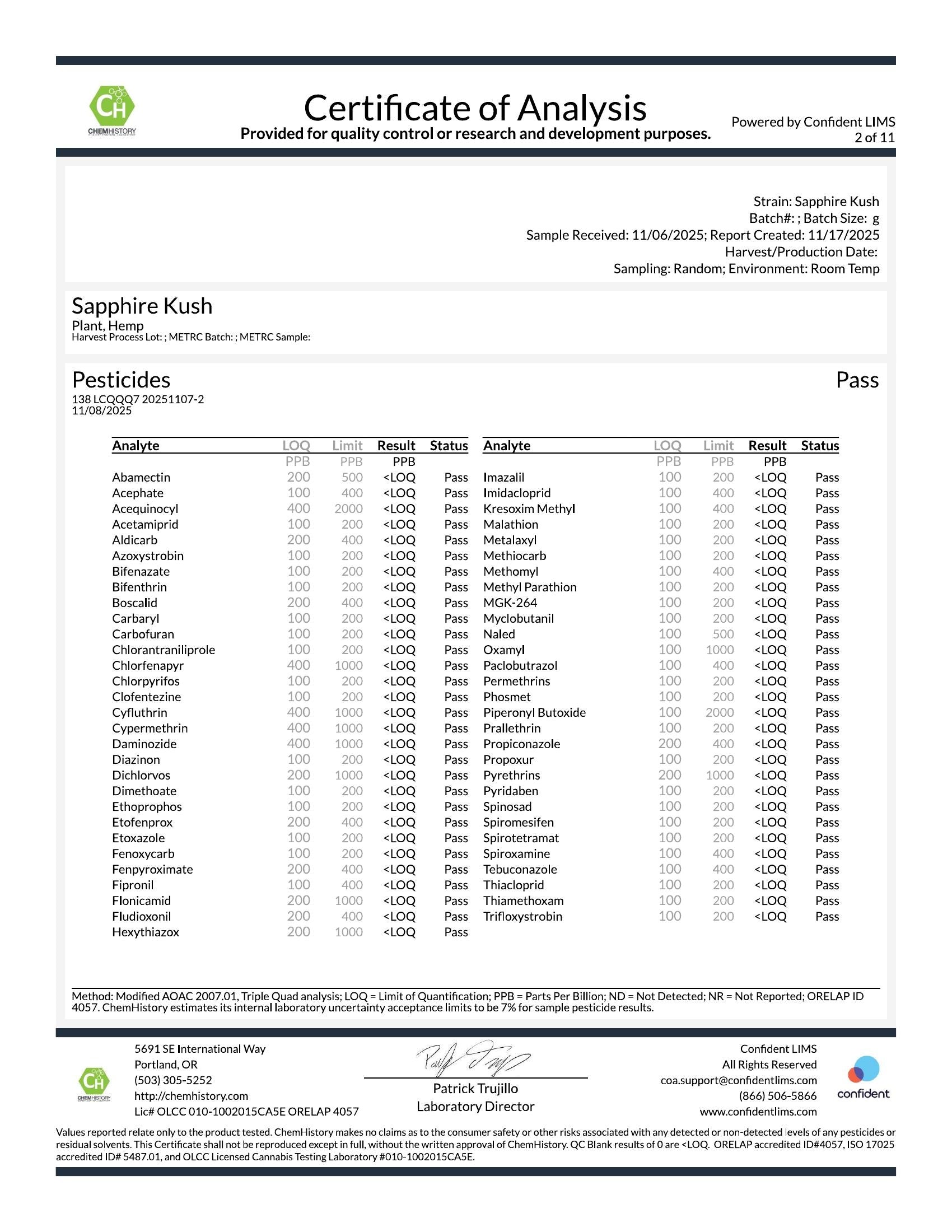 Saphire Kush COA 2