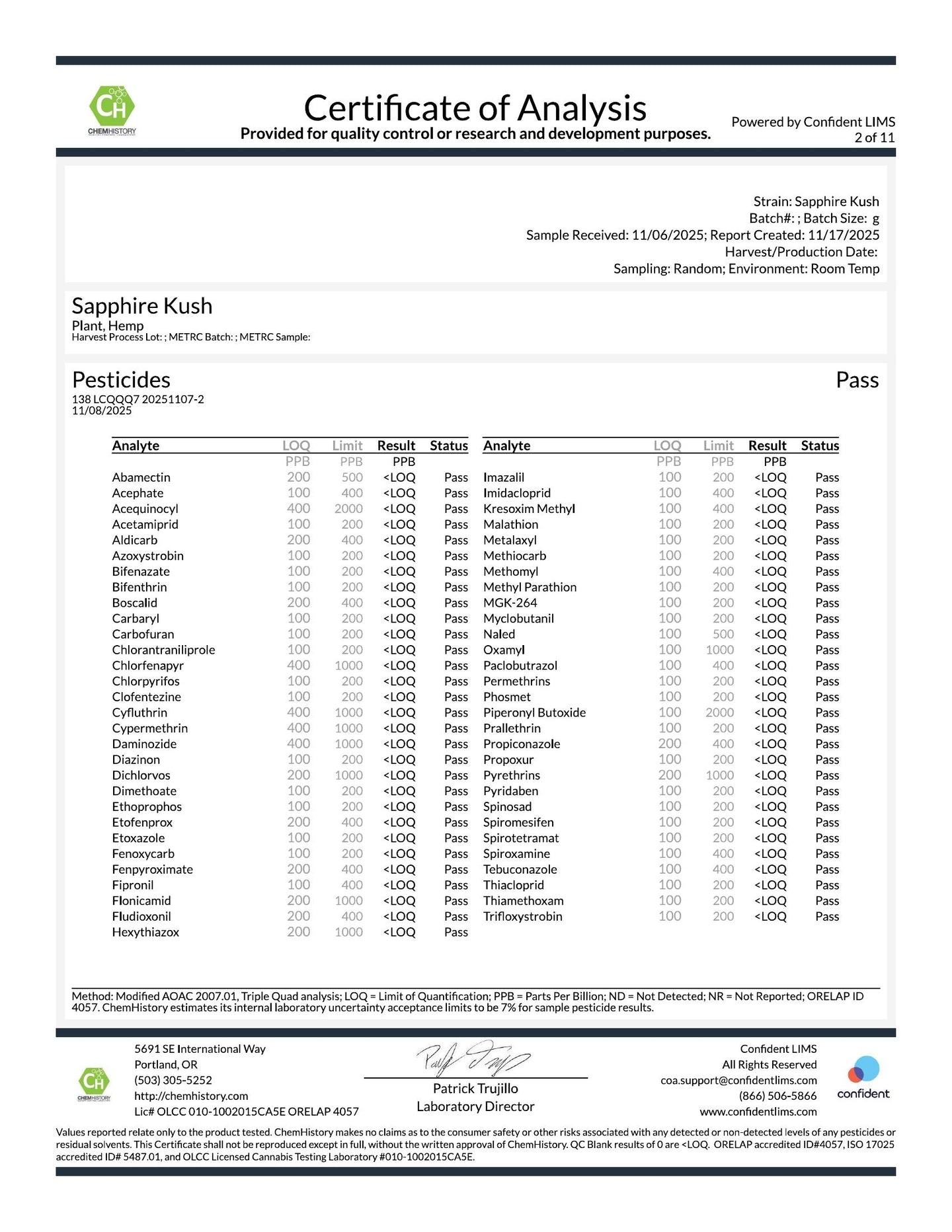 Saphire Kush COA 2