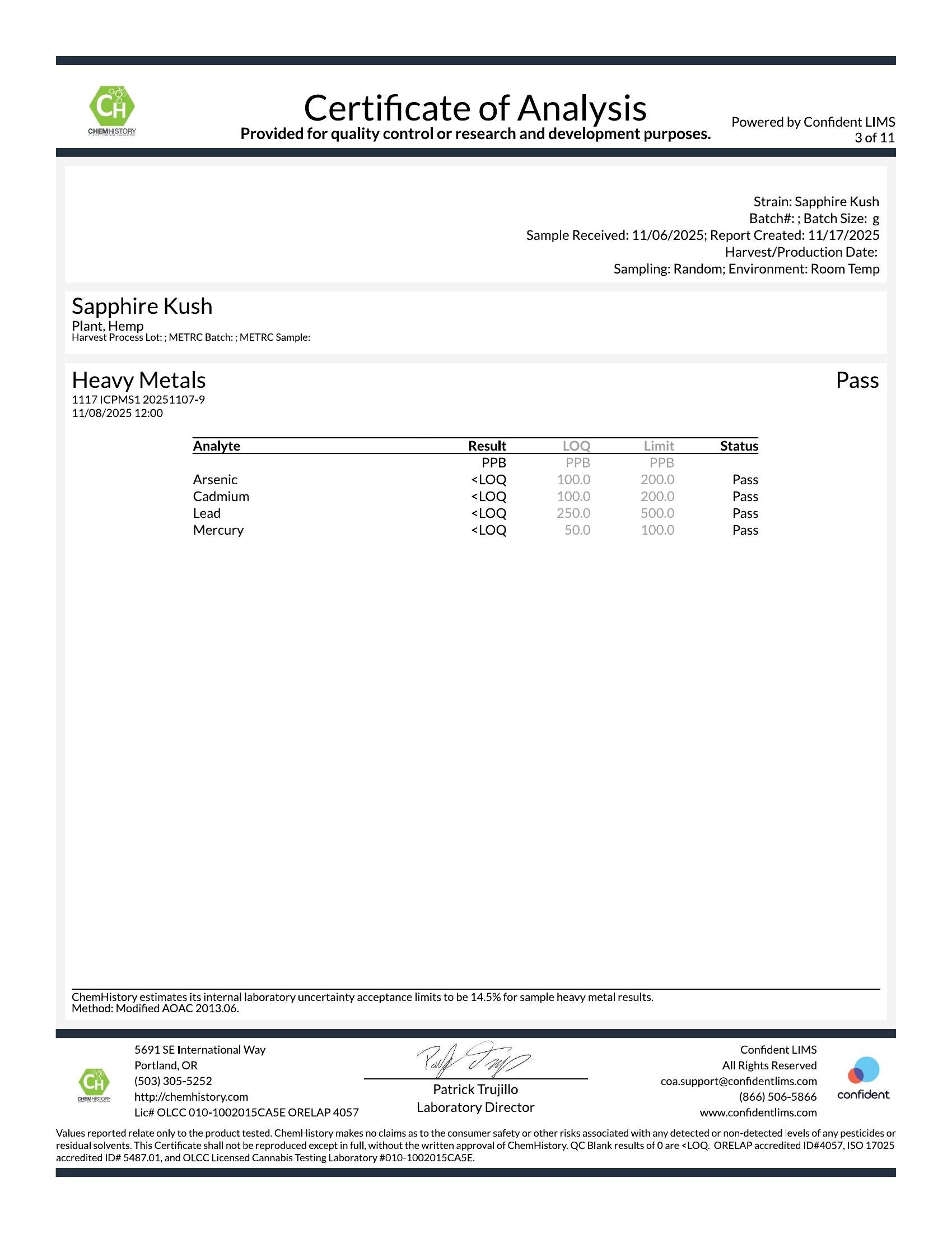 Saphire Kush COA 3
