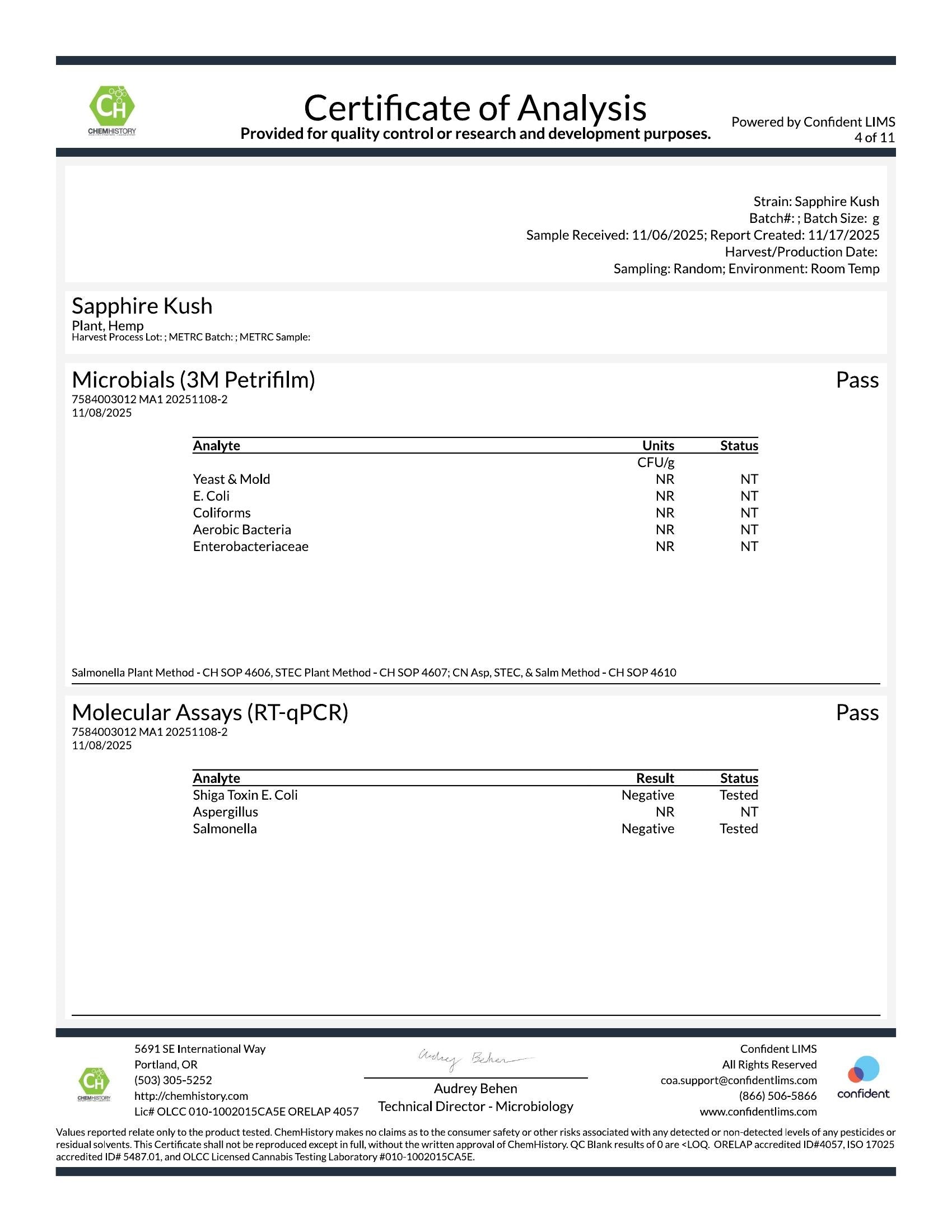Saphire Kush COA 4