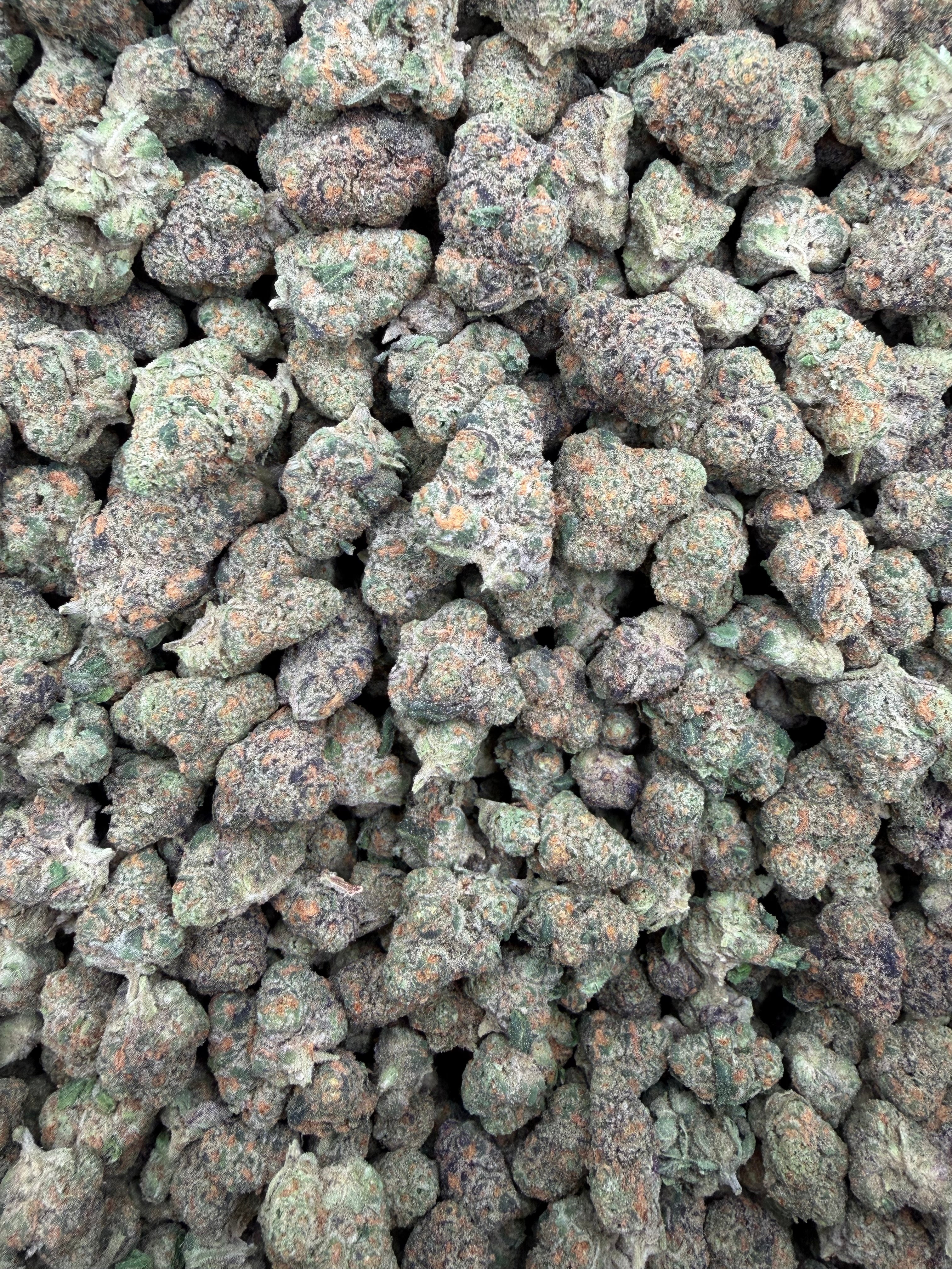 Blue Nerdz indoor smalls THCA flower — full-frame current-lot photo
