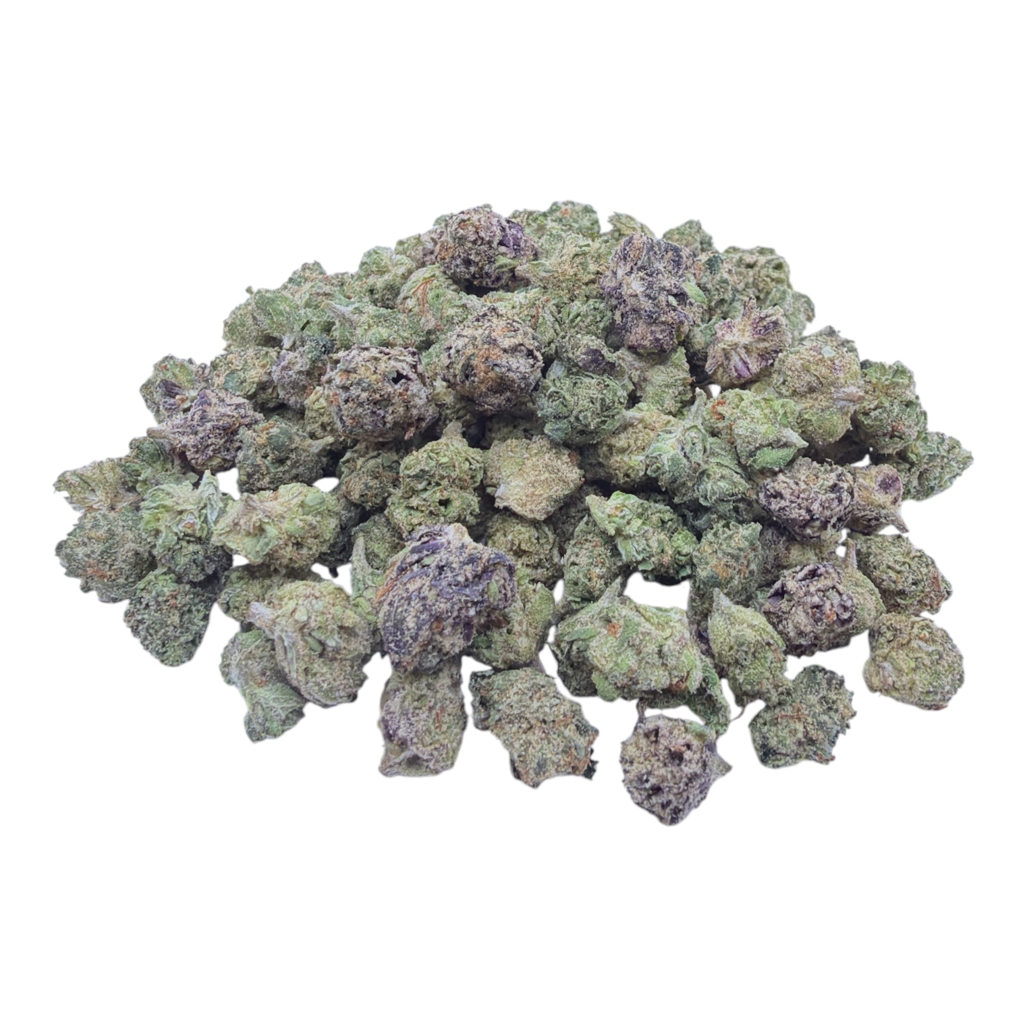 Blueberry Pancake Micros THCA flower isolated current-batch buds on white background