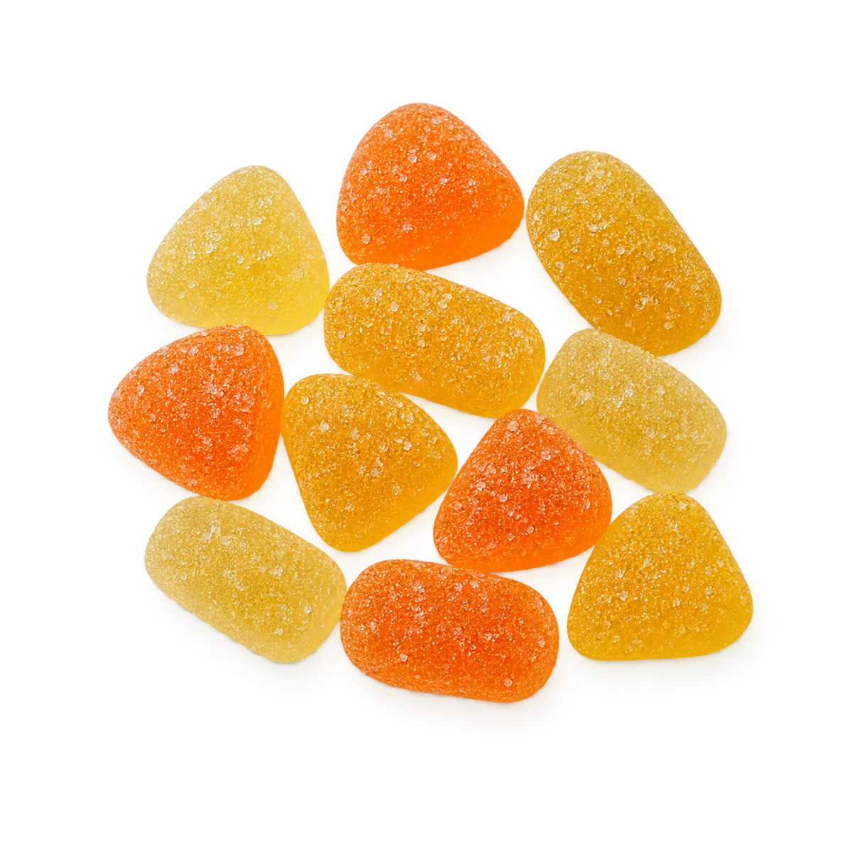 Bulk Lemon Delta 9 Gummies - loose sugar-coated gummies in a consistent overhead bulk product photo