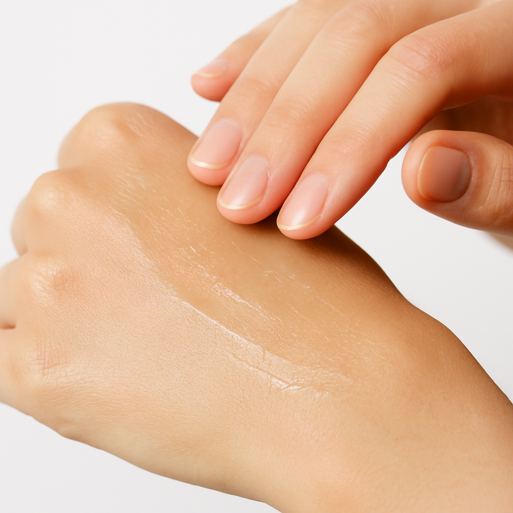 Plain Jane CBD massage candle oil on hand