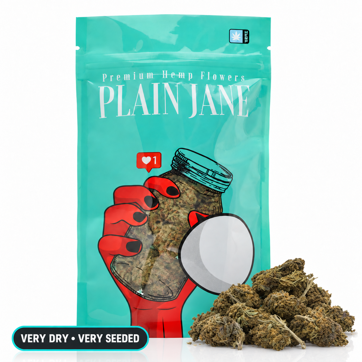 Plain Jane 1 oz pouch with El Chivo full-size THCA buds - very dry and very seeded