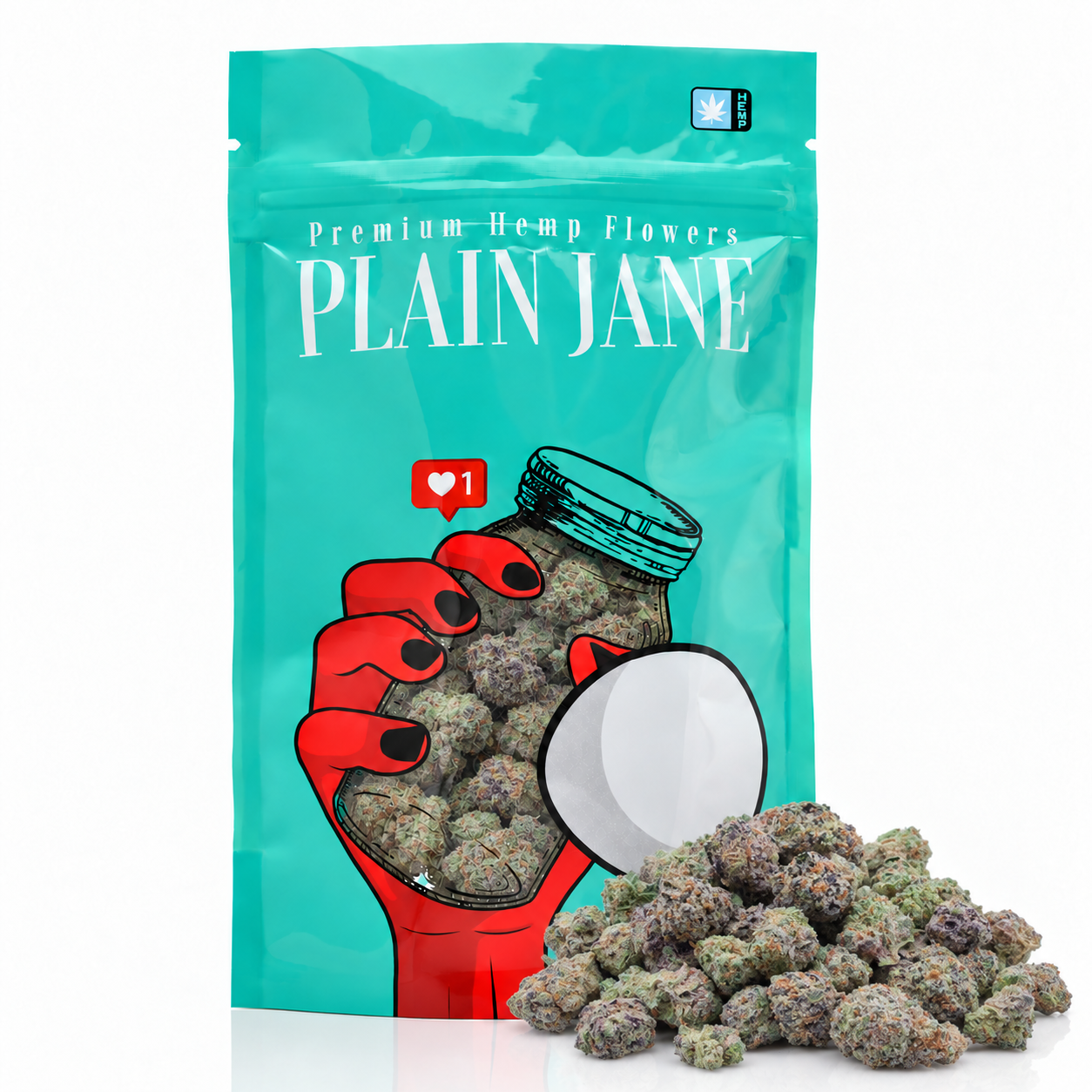 Plain Jane pouch with Lemon Zangria Smalls THCA flower current-batch buds