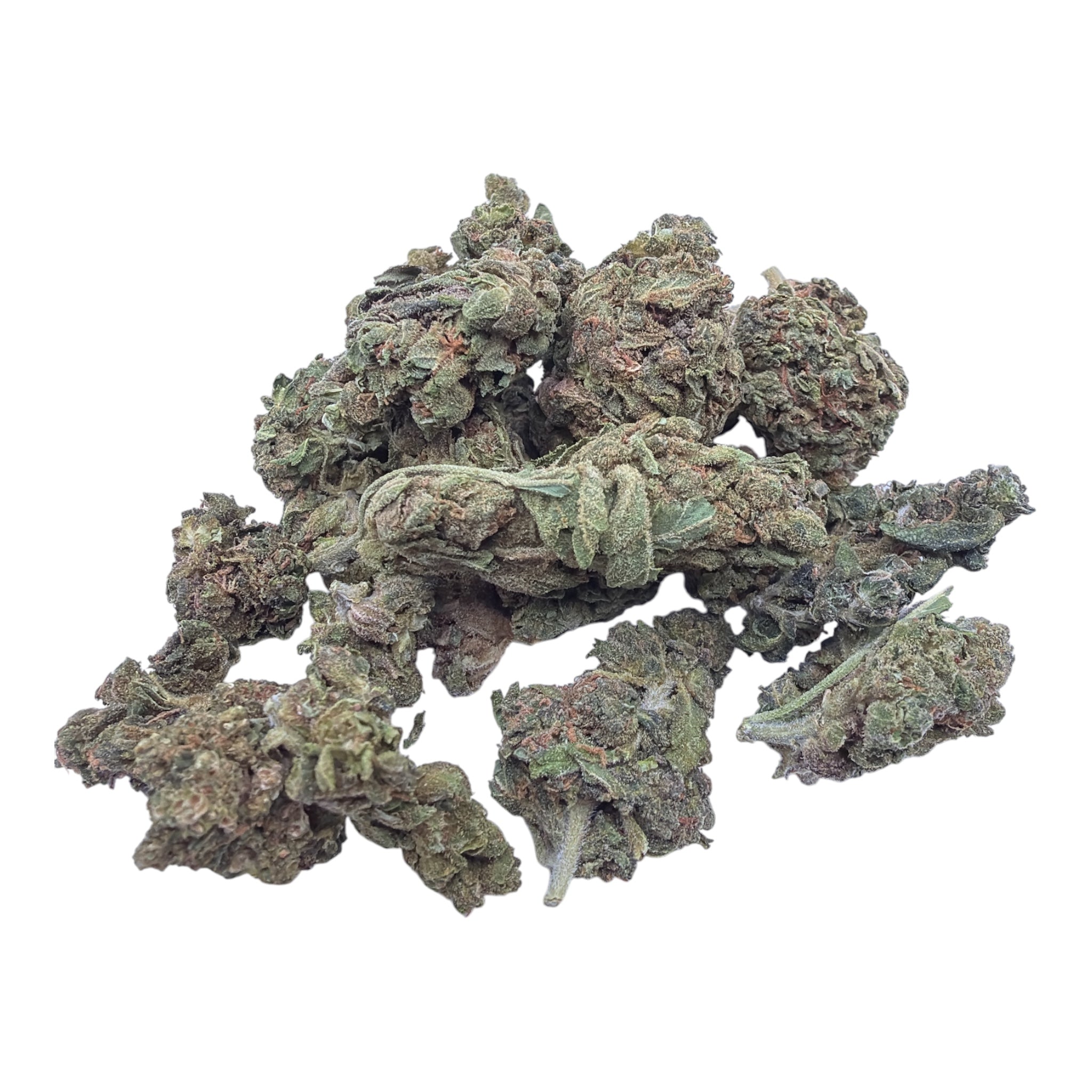 MJ Mintz Smalls THCA flower isolated on a white background