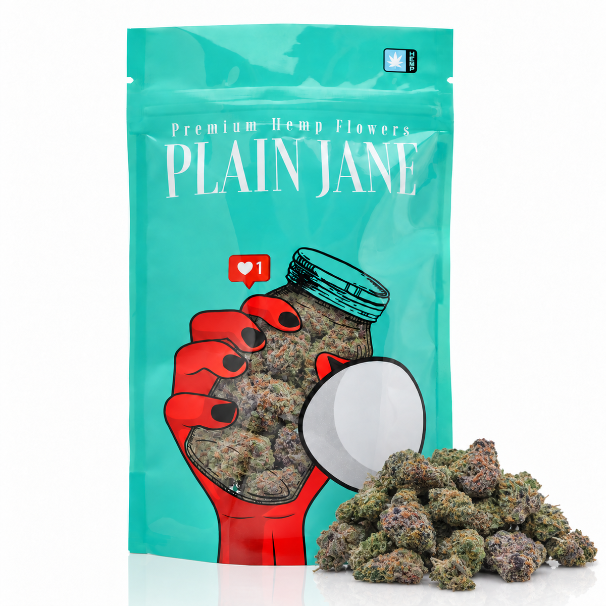 Plain Jane pouch with Peanut Butter Breath Indoor Smalls THCA flower current-batch buds