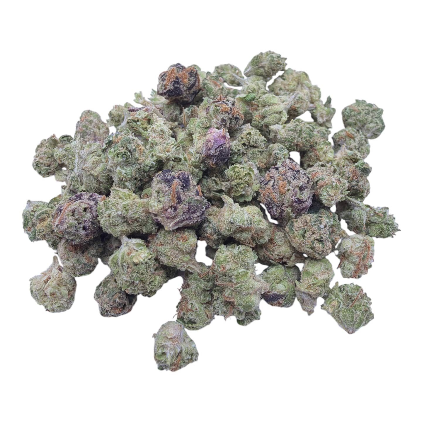 Peanut Butter Breath Micros THCA flower isolated current-batch buds on white background