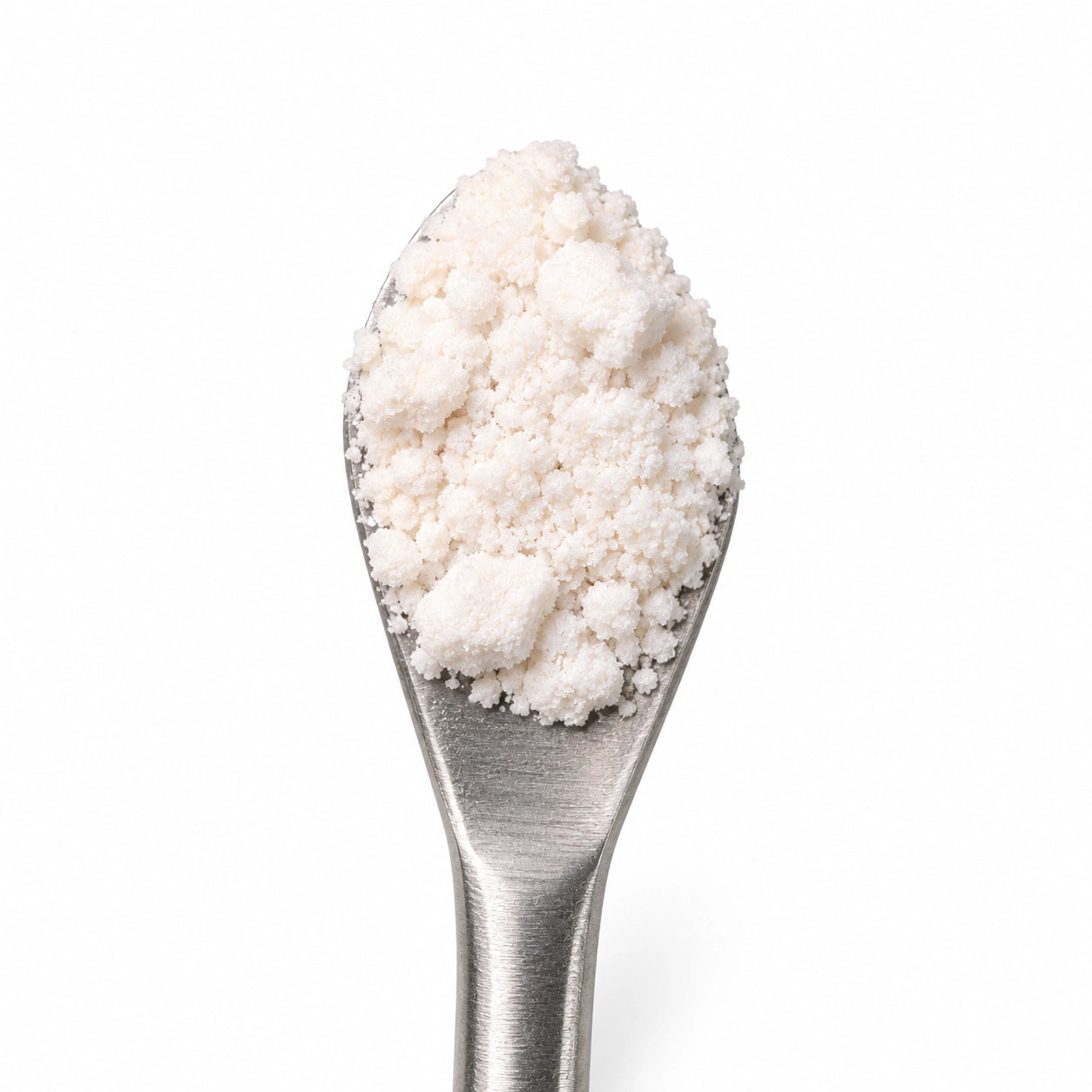 CBD Isolate on a stainless steel concentrate tool against a clean white background