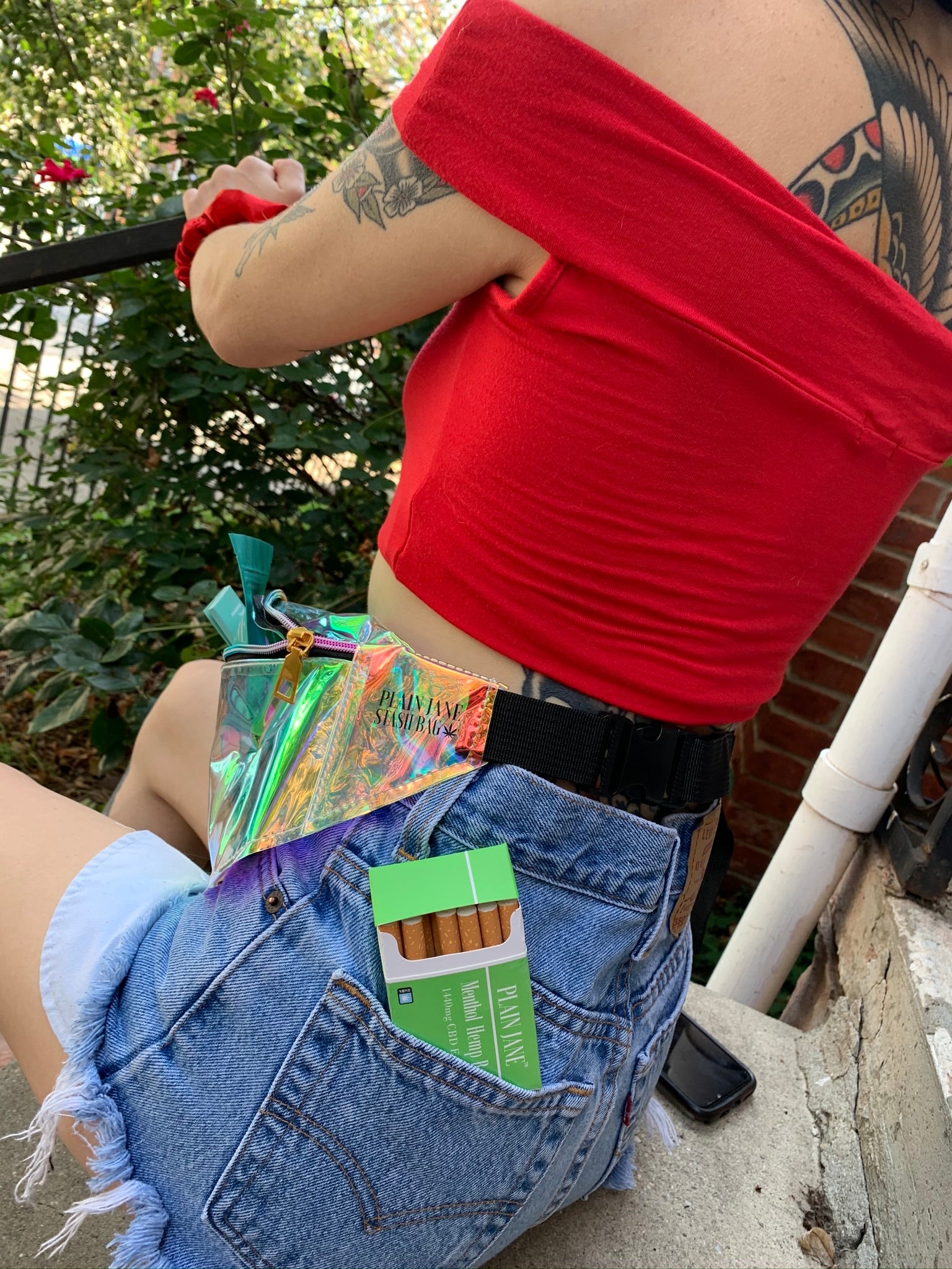 Person wearing a Plain Jane waist bag