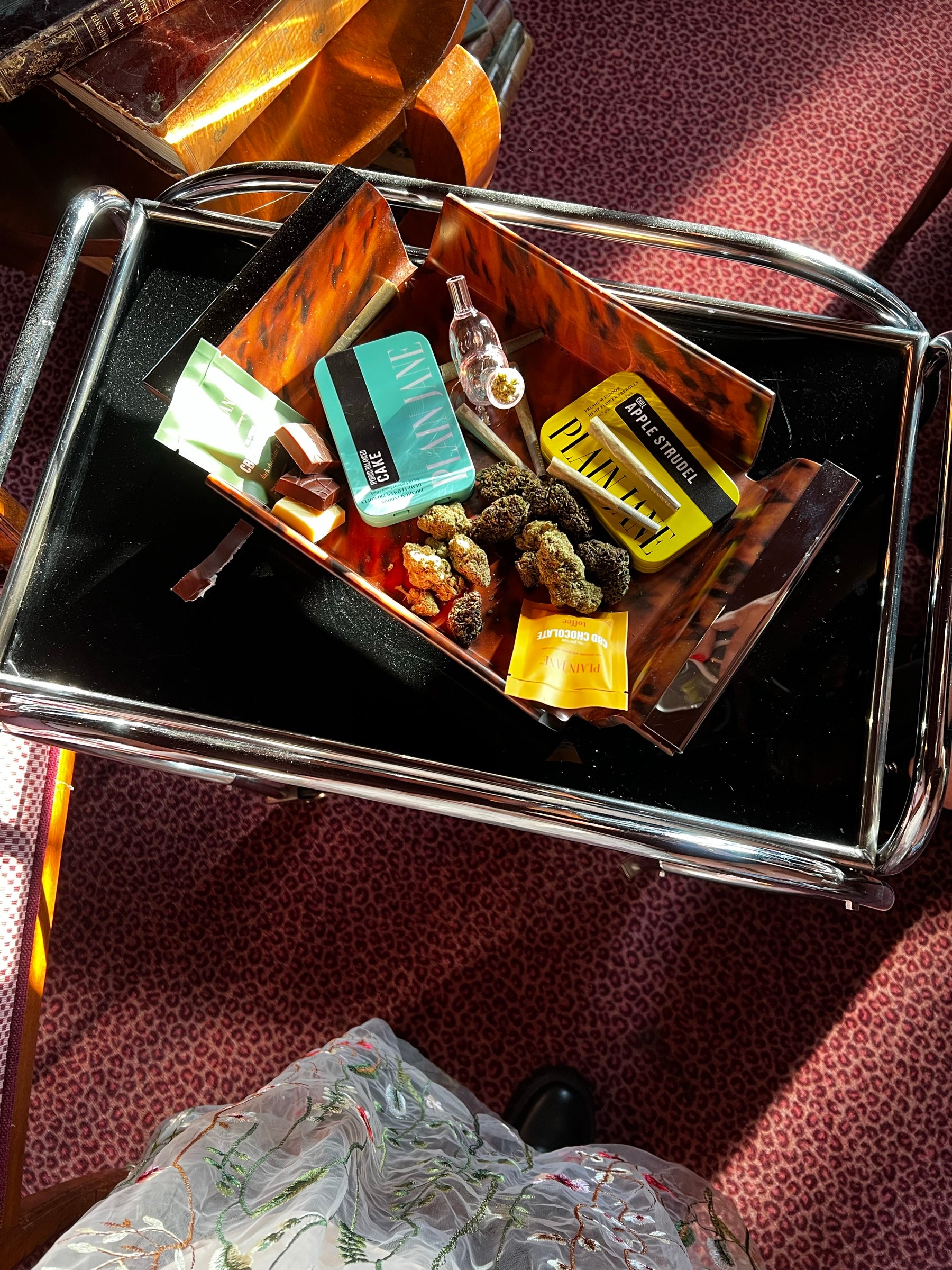 Rolling tray with assorted Plain Jane accessories