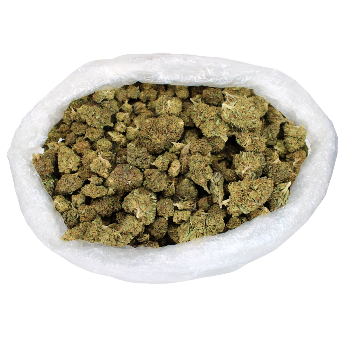 CBD small buds in an open bulk bag