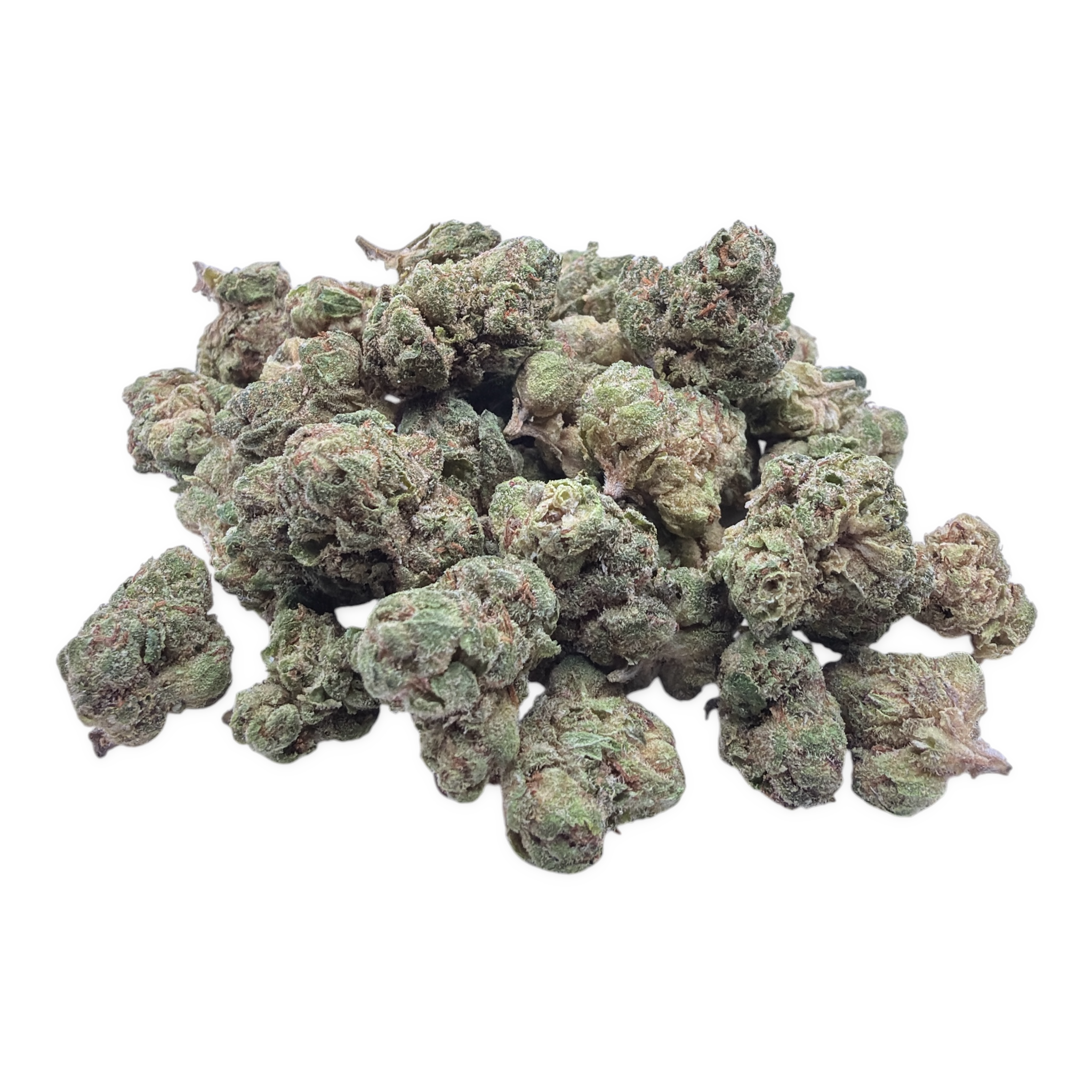 Cherry Kola Smalls THCA flower - exact current intake pile photograph on white background