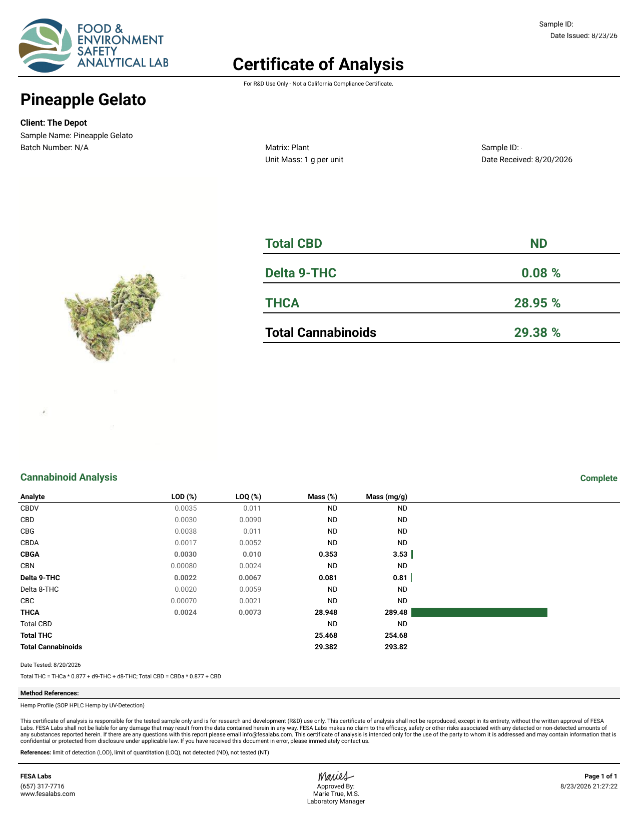 COA - Pineapple Gelato - FESA Labs 46560820-15