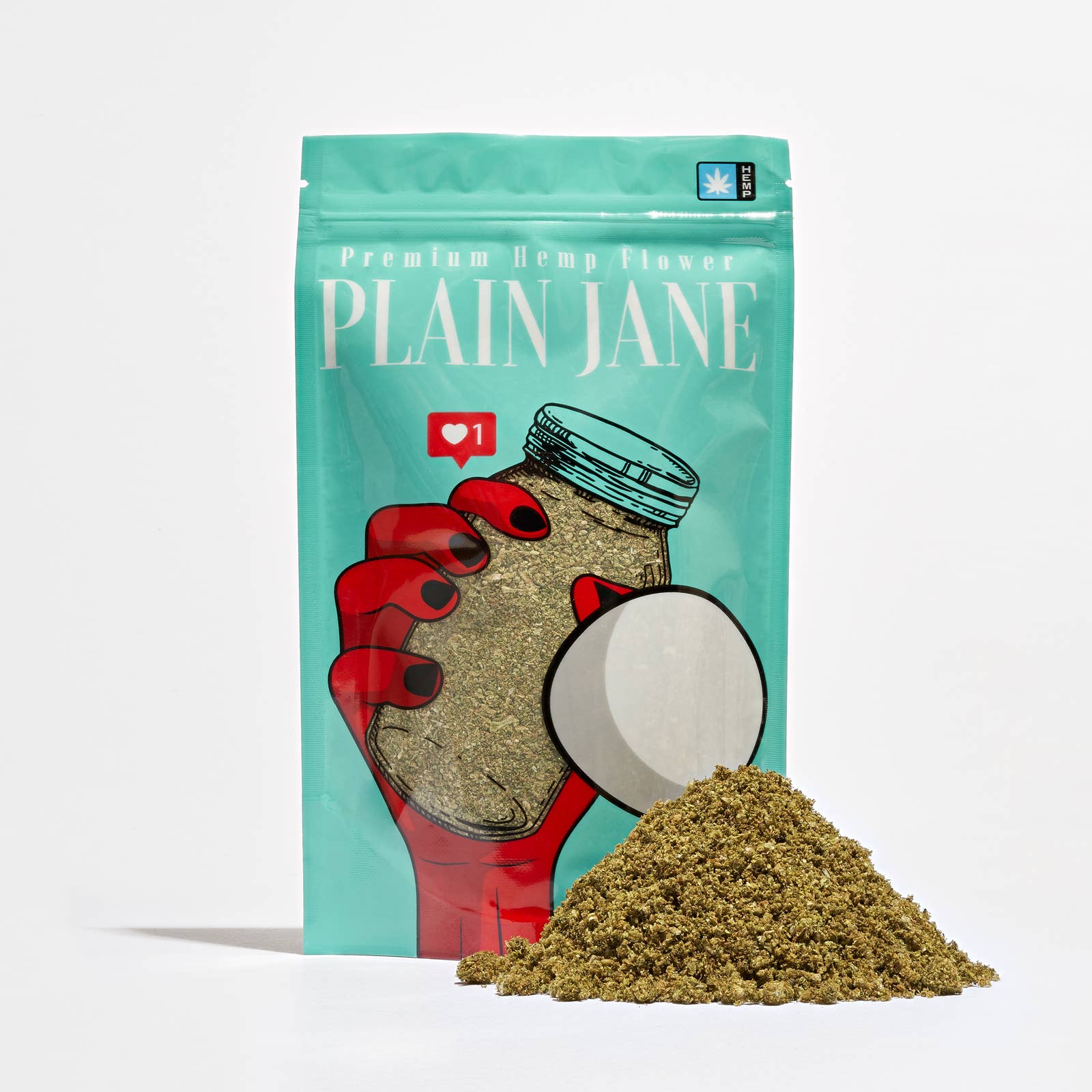 Representative Plain Jane trim and micro bud mix beside a teal flower pouch
