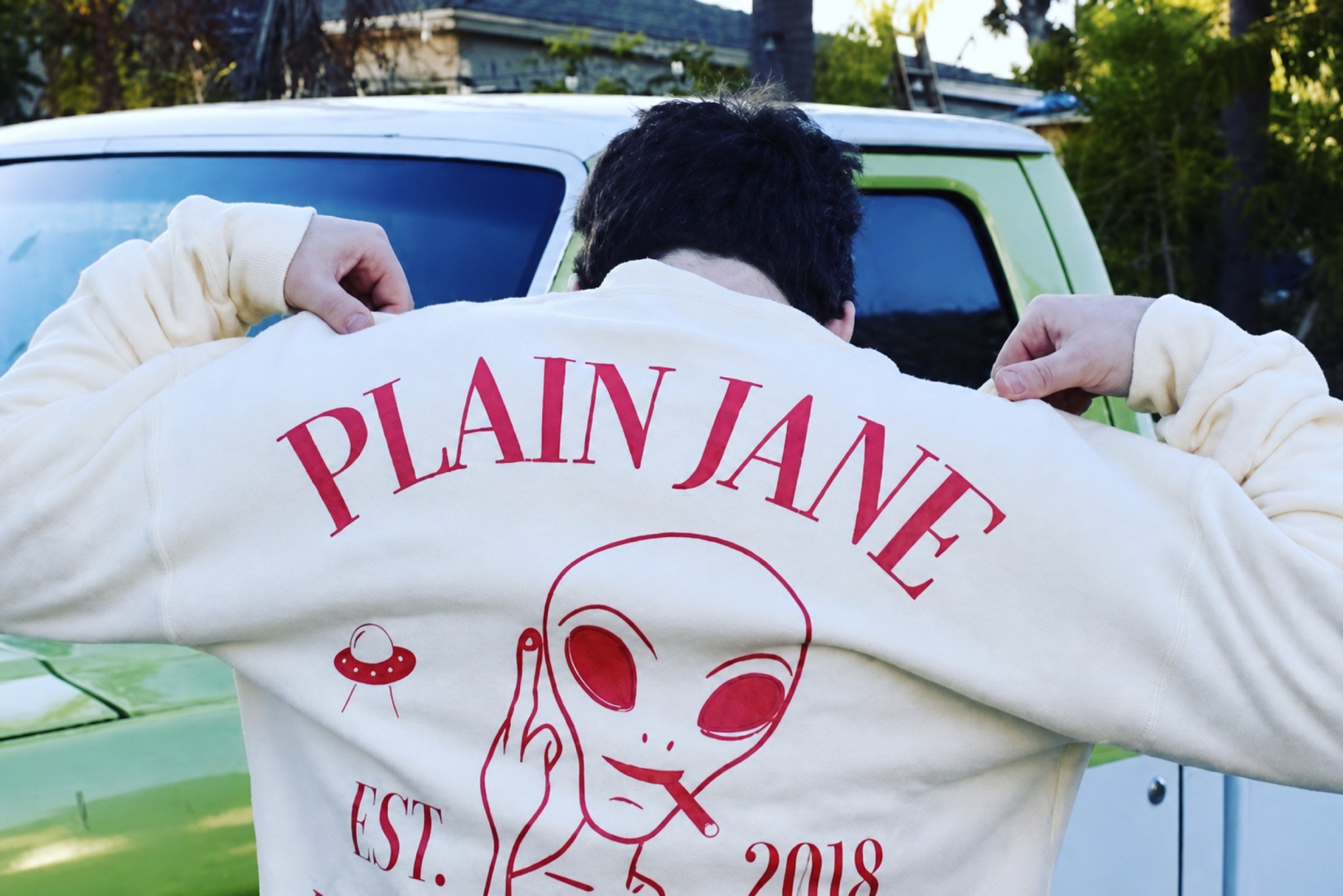 Customer showing the back of a Plain Jane jacket