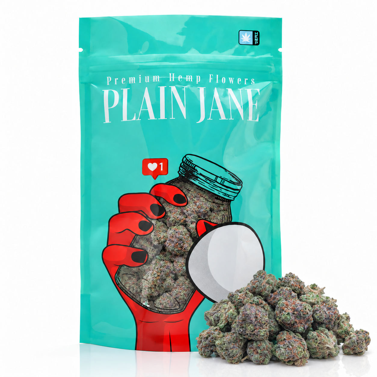 Plain Jane pouch with Powdered Donuts Indoor Smalls THCA flower current-batch buds