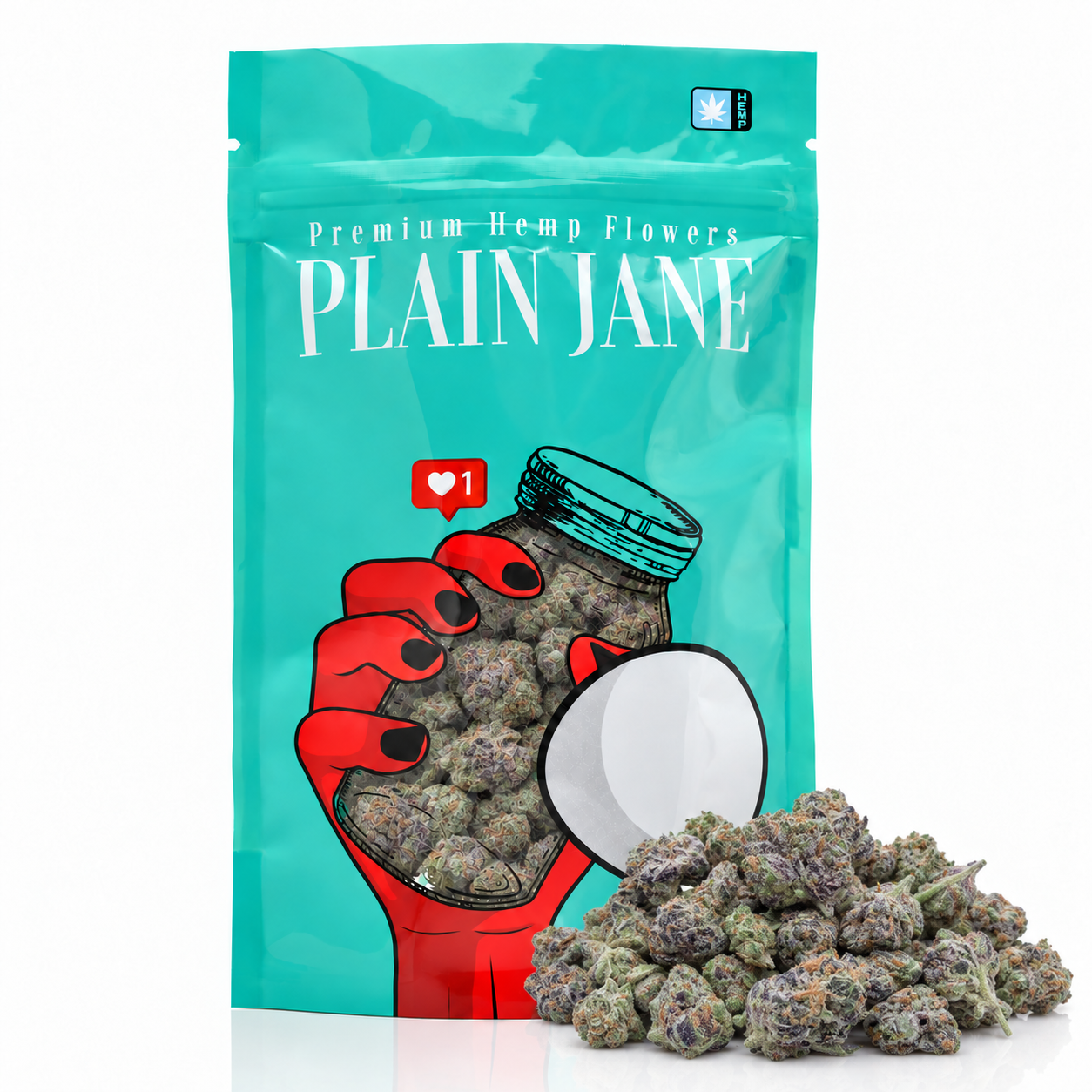 Plain Jane pouch with Purple Milk Smalls THCA flower current-batch buds