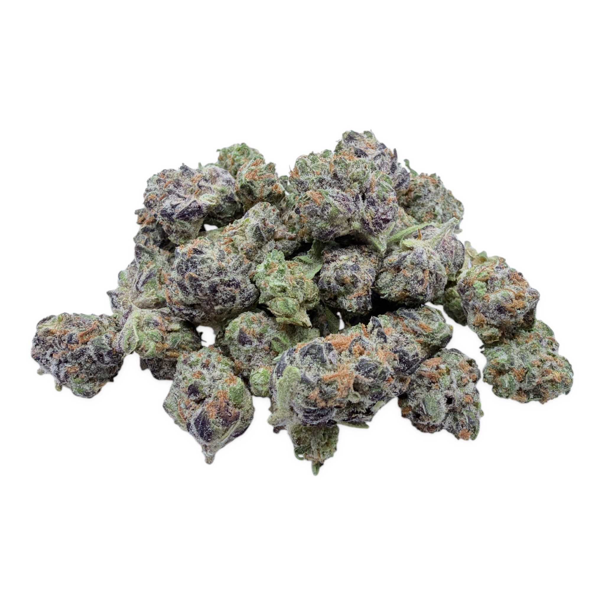 Purple Milk Smalls THCA flower – current small buds on white background