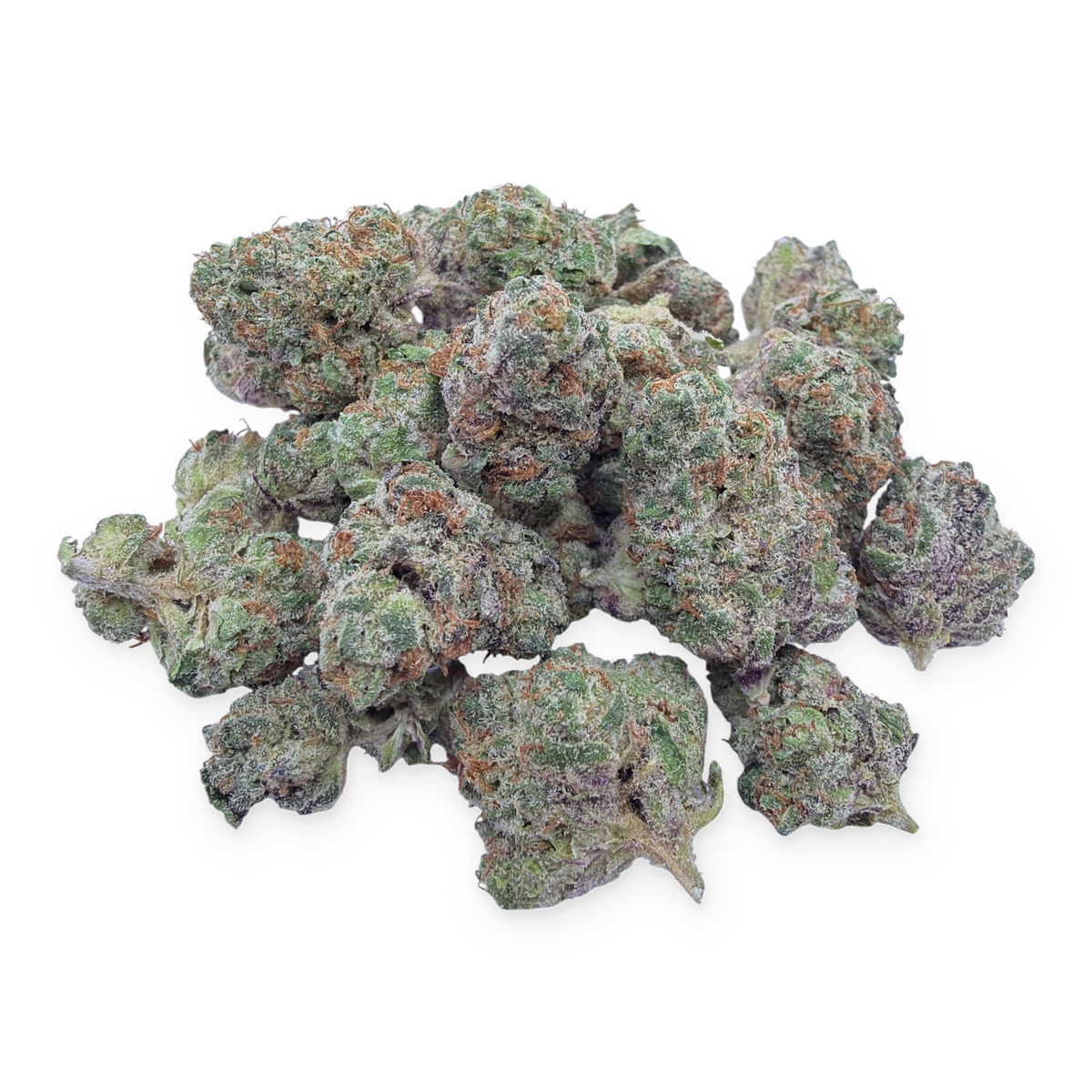 Purple Rock Candy Indoor Smalls THCA flower isolated current-batch buds