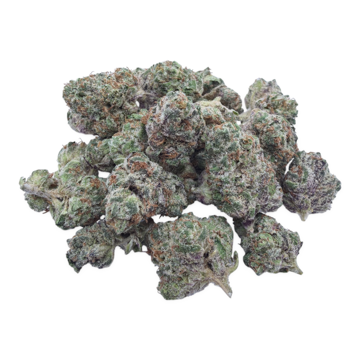 Purple Rock Candy Indoor Smalls THCA flower isolated current-batch buds