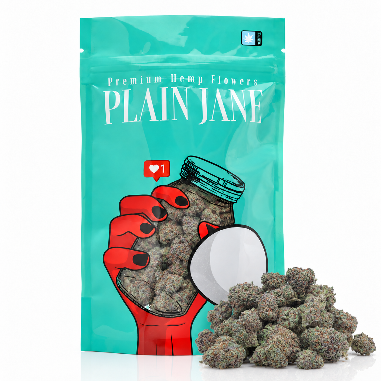 Plain Jane pouch with Red Velvet Indoor Smalls THCA flower current-batch buds