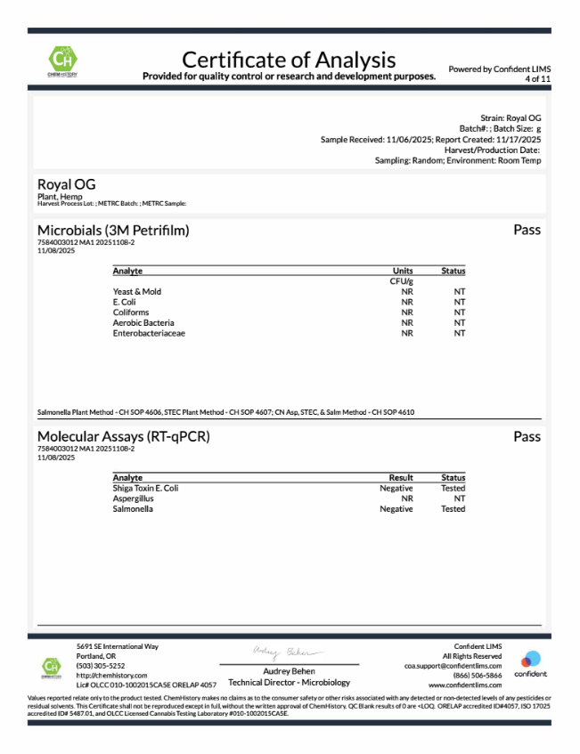 royal og microbials and molecular assays coa