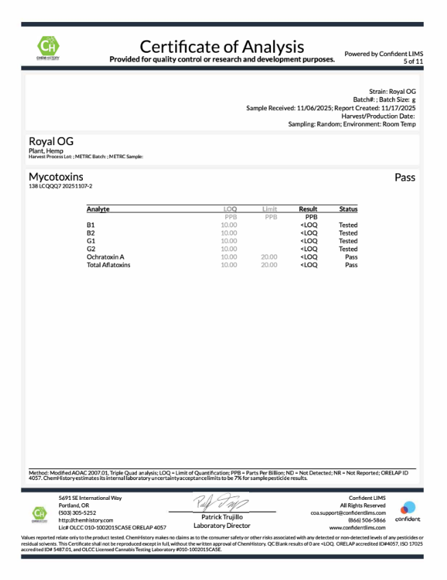 royal og mycotoxins coa
