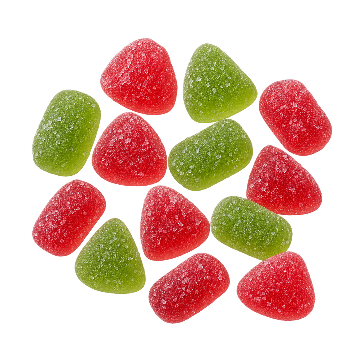 Bulk Prickly Pear Watermelon Delta 9 Gummies - loose sugar-coated gummies in a consistent overhead bulk product photo