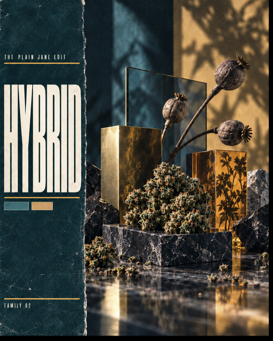 Plain Jane Hybrid artwork with glass, botanicals, and intersecting shadows