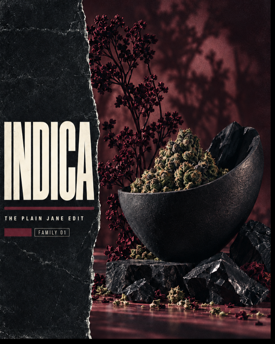 Plain Jane Indica artwork with a dark sculptural botanical still life